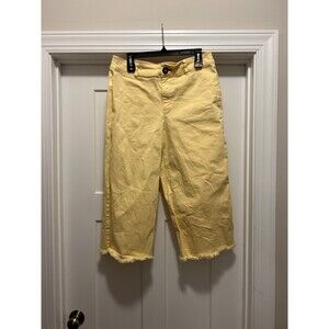 Peace Love World 12 P Wide Leg Yellow Denim Pants High Waist Stretch Raw Hem